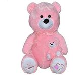 Selay 1085 95 cm Gülen Yavrulu Ayı Pembe Peluş Oyuncak