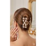 Selay Accessory Çiçek Detaylı Taşlı Mandal Toka – Gold Renk Şık Saç Tokası