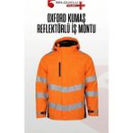 Selçuklu Plus Oxford Kumaş Reflektörlü Iş Montu, Su Geçirmez, Kapüşonlu, Termal Astar - Turuncu - XL