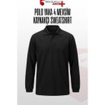 Selçuklu Plus Polo Yaka Kaynakçı Sweatshirt Siyah – Ön Yüz Kot Kumaş Arka Penye Iş Elbisesi - 4XL