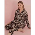 Selda Almira Dünyam Leopar Süet Düğmeli Pijama Takımı