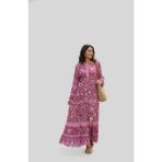 Selda Tekin St Giyim Hakim Yaka Otantik Baskılı Uzun Kollu Viskon Tesettür Elbise - 00406 Pembe - M