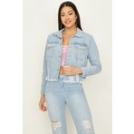 Select Moda Kadın Açık Mavi Düğmeli Etek Ucu Püsküllü Crop Denim Ceket