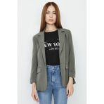 Select Moda Kadın Astarlı Dokuma Blazer Ceket - 40 - Haki