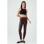 Select Moda Kadın Bordo Deri Görünümlü Yüksek Bel Skinny Pantolon