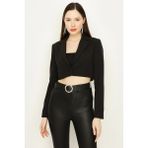 Select Moda Kadın Crop Blazer Ceket Mavi Tek Düğme Kapamalı Esnek Kumaşlı Şık Tasarım - Siyah - 38