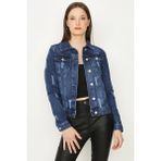 Select Moda Kadın Denim Ceket Mavi Düğmeli %100 Pamuk Düz Tasarım ile Şık ve Rahat - 42