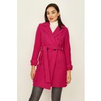 Select Moda Kadın Düğme Kapamalı Astarlı Kuşaklı Kaşe Kaban (Pembe)