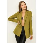 Select Moda Kadın Düğmeli Kruvaze Blazer Ceket - 46 - Yeşil
