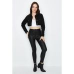 Select Moda Kadın Etek Ucu Püsküllü Crop Denim Ceket - Siyah - 36