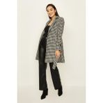 Select Moda Kadın Kazayağı Desenli Kuşaklı Kaban - 38 - Siyah