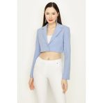 Select Moda Kadın Mavi Tek Düğme Kapamalı Crop Blazer Ceket - 42