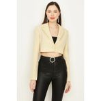 Select Moda Kadın Mavi Tek Düğme Kapamalı Crop Blazer Ceket - Krem - 40