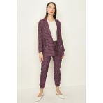 Select Moda Kadın Mor Kareli Blazer Ceket - 34
