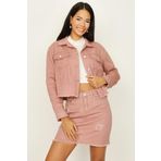 Select Moda Kadın Pembe Düğmeli Püsküllü Crop Denim Ceket