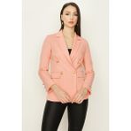 Select Moda Kadın Pembe Gold Düğmeli Blazer Ceket - 36 - Turuncu - Pudra