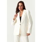 Select Moda Kadın Siyah Düğme Detaylı Blazer Ceket - 50 - Ekru