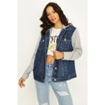Select Moda Kadın Siyah Kapüşonlu Kolları Penye Oversize Denim Ceket - 40 - Mavi