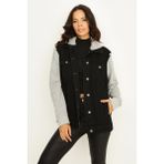 Select Moda Kadın Siyah Kapüşonlu Kolları Penye Oversize Denim Ceket - 46