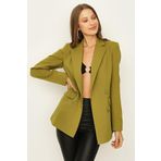 Select Moda Kadın Yeşil Düğmeli Kruvaze Blazer Ceket