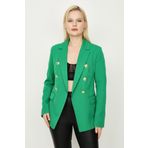 Select Moda Kadın Yeşil Gold Düğme Kapamalı Astarlı Blazer Ceket