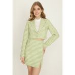 Select Moda Kadın Yeşil Kazayağı Desen Crop Ceket - 40