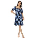 SelectModa Kadın Çiçekli Kare Yaka Elbise Mavi 34
