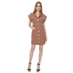 SelectModa Kadın Dokuma Düğme Detaylı Gömlek Elbise Camel 36
