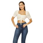 SelectModa Kadın Gipeli Balon Kollu Crop Bluz Beyaz 38