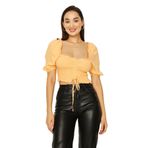 SelectModa Kadın Gipeli Balon Kollu Crop Bluz Kahverengi 44