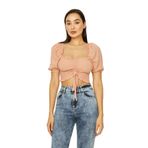 SelectModa Kadın Gipeli Balon Kollu Crop Bluz Turuncu 38