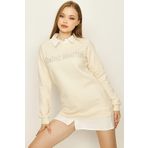 SelectModa Kadın Gömlek Yaka Yazı Detaylı Sweat Elbise Krem XL