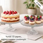Selen Concept Damla Model Ayaklı Cam Yuvarlak Kek ve Pasta Sunumluk 2'li Set - 23