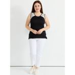 Selen V Yaka Çizgili Siyah Kadın Bluz 25YSL8089 - 48