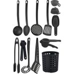 Selenica 15 Parça Teflon Plastik Mutfak Kepçe Seti; Kaşık, Kevgir, Spatula Izgara, Makarna Maşası, Kaşıklık,