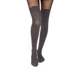 Selente Lovely Legs rafine kadın külotlu çorap, jartiyer çorabı görünümlü, farklı modeller, Siyah-gri örgü deseni-40den, XL