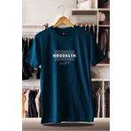 SELF CONTROL Pamuklu Oversize Baskılı 3 İplik Şardonlu İndigo T-Shirt | Brooklyn Şehir Baskı