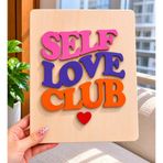 Self Love Club Ahşap Duvar Dekoru | Retro Renkli Yazı Tablo | Handmade Wooden Sign | Modern Oda Dekoru | Love Club Ahşap Tasarım