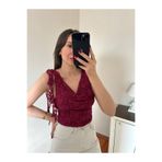 Selin Damla Kadın Bordo Asimetrik Yaka Esnek Dantel Bluz
