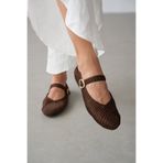 selin shoes Vayla Örgü Detay Tokalı Kadın Babet- KAHVERENGİ