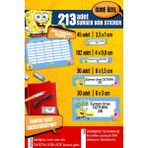 Selis Craft Okul Etiketi Süngerbob Temalı Özel Isim Yazılabilen Kalem, Defter, Boya, Kitap Etiketi - 213 Adet - Renkli - Parlak Sticker - 31 x 29,7 cm