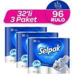 Selpak 3 Katlı Tuvalet Kağıdı 96 Rulo 32'li Paket Ekstra Yumuşak Ve Dayanıklı - Beyaz