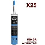 Selsil Silikonize Antrasit Gri Mastik 500 Gr - 25 Adet