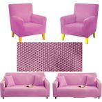Seltenet Lastikli Esnek Koltuk Kanepe Kılıfı Takımı Çekyat Örtüsü 3+3+1+1 - 180 x 230 cm - Pembe