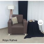 Seltenet Mikropetek Likrali Tek Kişilik Koltuk Kılıfı Streç Lastıklı Berjer Çekyat Kanepe Örtüsü - 80 x 120 cm - Koyu Kahve