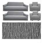 Seltenet Streç Lastikli Esnek Yıkanabilir Pamuklu 3+3+1+1 Jakarlı Koltuk Örtüsü Takımı Koltuk Kılıfı - 180 x 230 cm - Gri