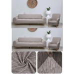Seltenet Streç Lastikli Esnek Yıkanabilir Pamuklu 3+3+1+1 Jakarlı Koltuk Örtüsü Takımı Koltuk Kılıfı - 180 x 230 cm - Kahverengi