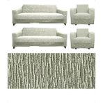 Seltenet Streç Lastikli Esnek Yıkanabilir Pamuklu 3+3+1+1 Jakarlı Koltuk Örtüsü Takımı Koltuk Kılıfı - 180 x 230 cm - Krem