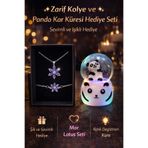 Selvica Işıklı Panda Kar Küresi Çelik Mor Lotus Kolye Ve Lotus Bileklik Arkadaşa Hediye Sevgiliye Hediye