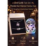 Selvica Işıklı Panda Kar Küresi Lotus Kolye Ve Kalp Bileklik Seti Hediyesi Kız Arkadaşa Sevgiliye Hediye